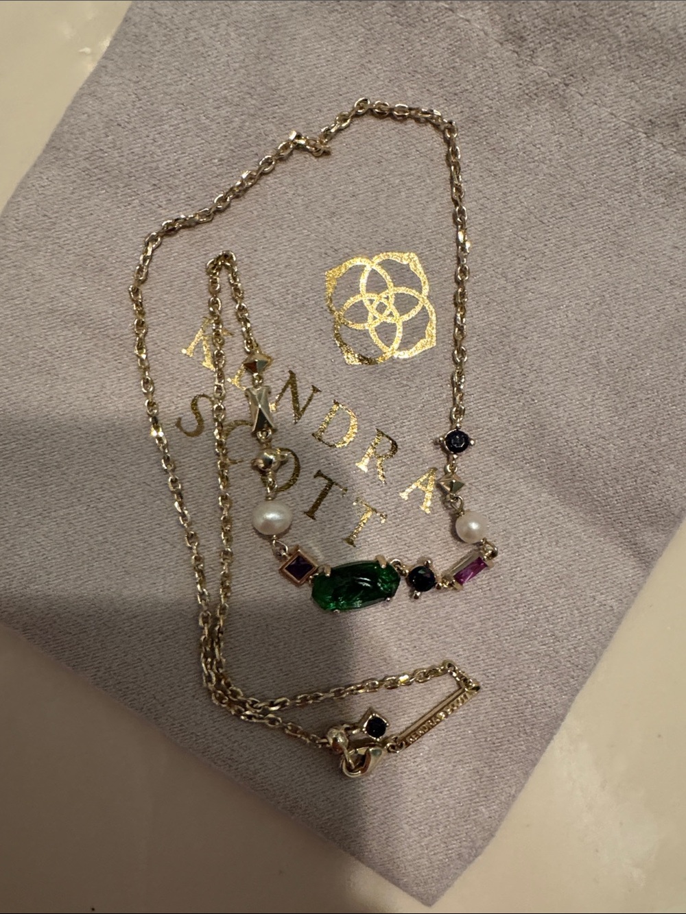 Kendra Scott Silver Necklace with Green, Pink, Blue & Pearl Accents - Picture 2 of 2